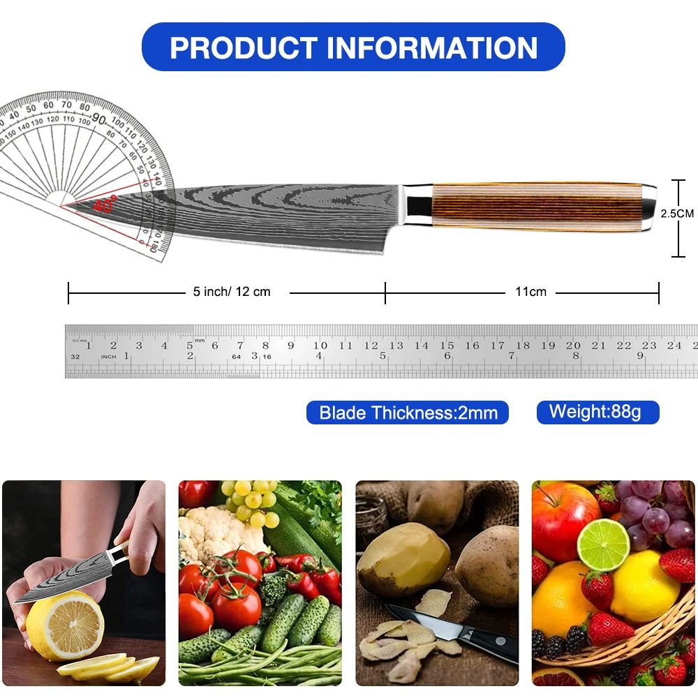 XITUO Paring Knife 5inch Kitchen Knife Forged from German Stainless Steel Sharp Paring Knife for Cutting, Peeling Slicing Fruits