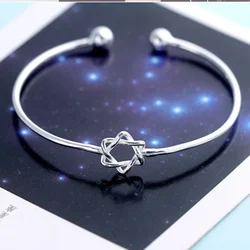 Star of David Bangle Charm silver Plated Lucky Hexagram Bangles Bracelets Jewelry Gifts for Girlfriend Women, Best Friends