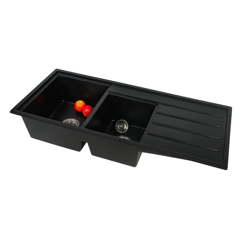 STLF Factory Direct Sale Granite Quartz Stone Kitchen Dish Sink Double Groove Drain with Two Holes Single Bowl Kitchen Sink