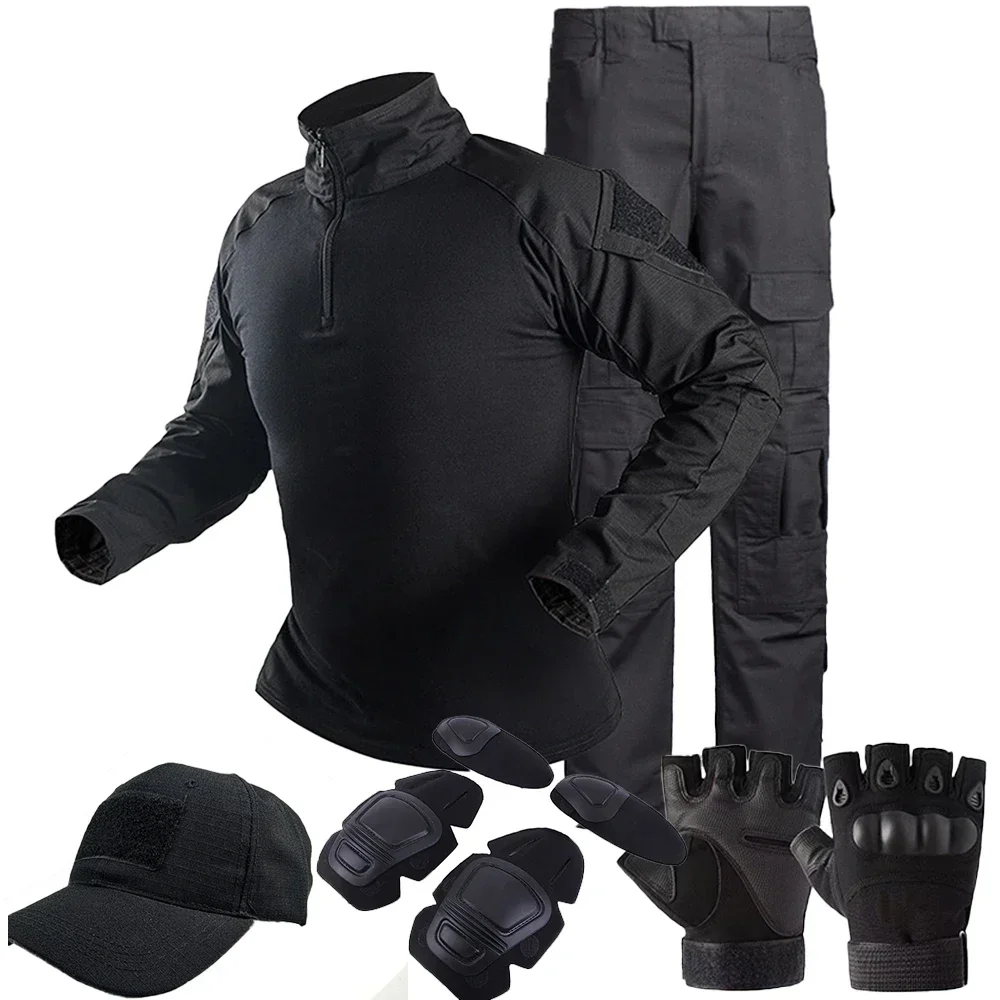 Tute tattiche da uomo Abbigliamento da paintball all'aperto Uniforme Campo da tiro Camicia da combattimento Tuta mimetica multicam Ginocchiere cargo Pantaloni
