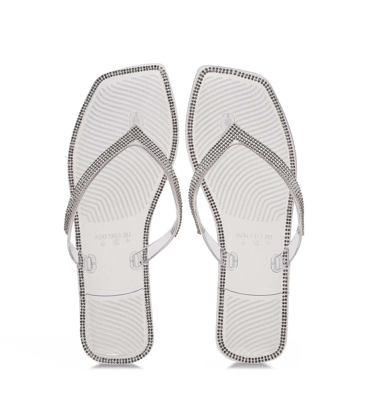 Tongs d'été pour femmes, chaussures de gelée de plage, pantoufles en cristal strass à tête carrée, sandales féeriques pour dames, nouvelle collection