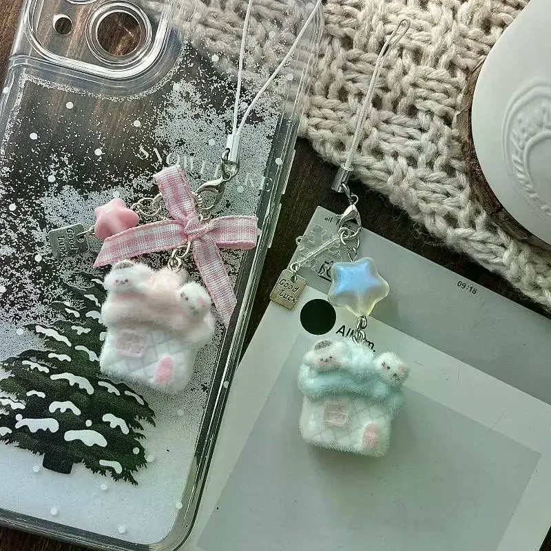 

Creativity Kitty Mobile Phone Rope Pendant Car Key Ring Backpack Decoration Accessories Gift Cute Flocking Hello Kitty Keychain