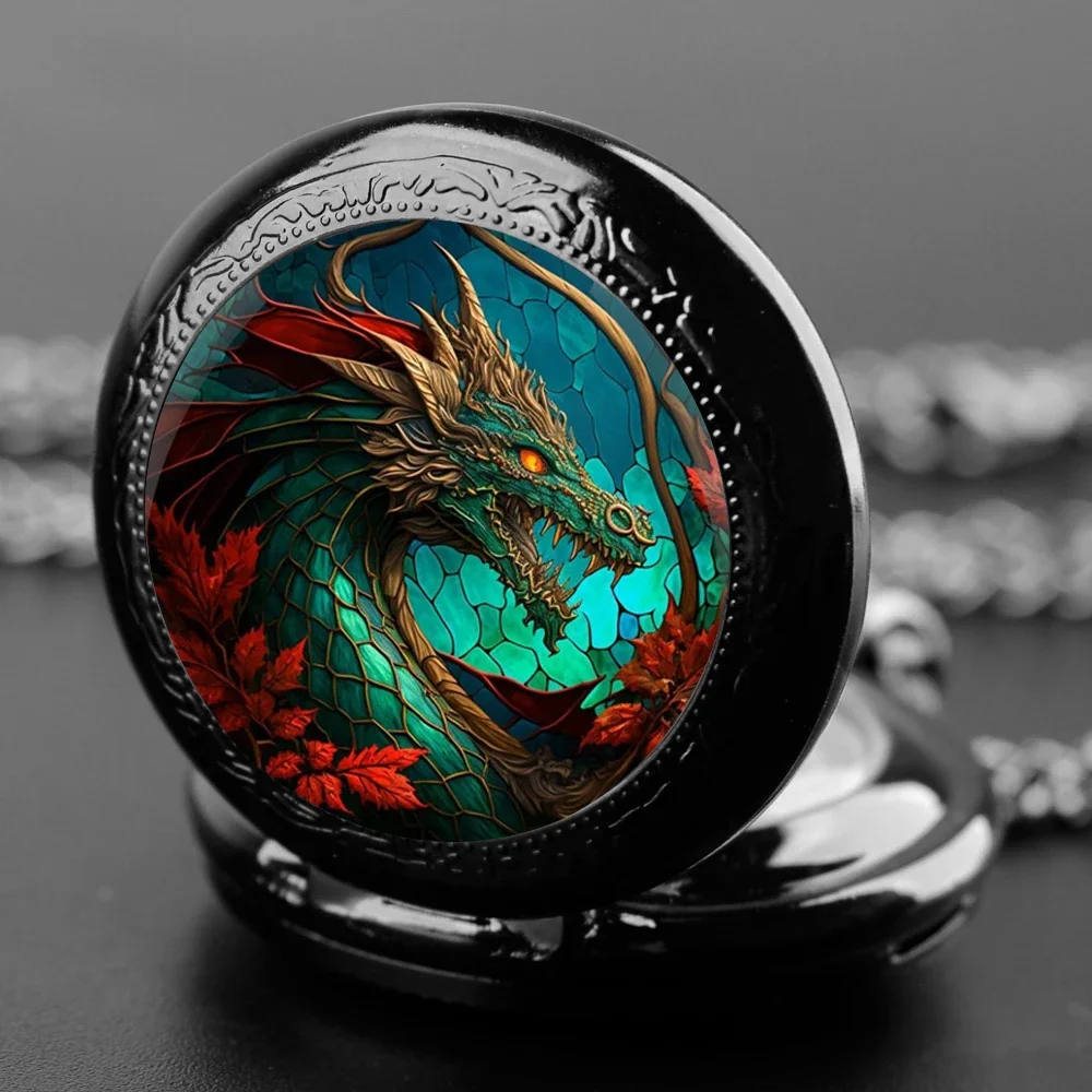 Creative Azure Dragon Design Quartz Pocket Watches for Women Men Watch Unique Pendant Clock Necklace Kids Jewelry Gifts