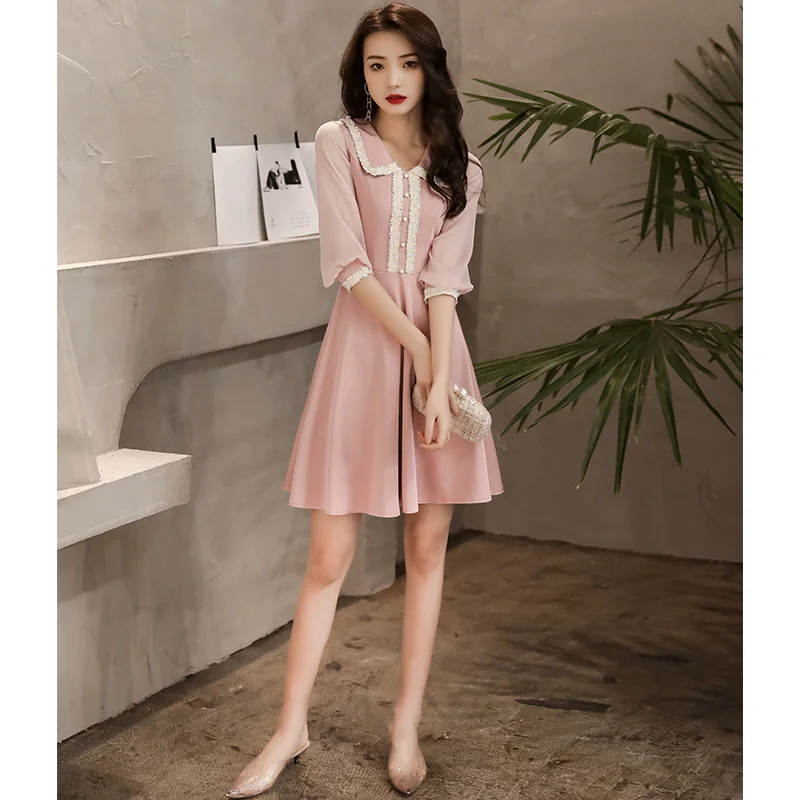 

Pink Little Man Banquet Evening Dress Women's Short Style Celebrity Temperament Dress and Can Be Worn in Ordinary Times,