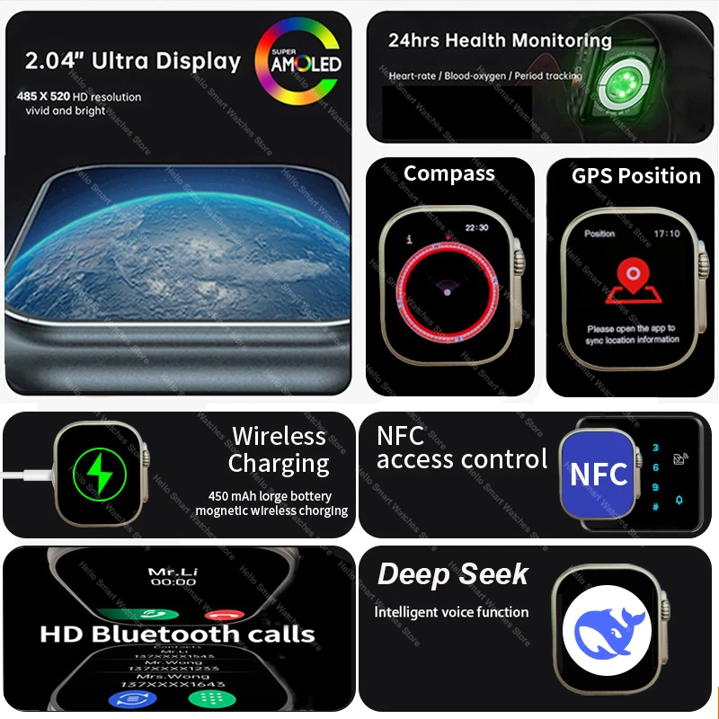 Smartwatch 2025 الرسمية الأصلية مرحبا ساعة 5 زائد الترا 3 AMOLED 4G ROM NFC GPT البوصلة بلوتوث دعوة 49 مللي متر ساعة ذكية الرجال