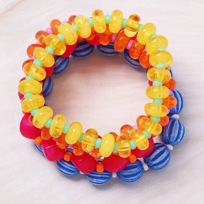 4Pcs Color Mixed Irregular Bead Bracelet Set Vibrant Contrast‑Color Stackable Bangles For Summer Beach Outfits Women Jewelry