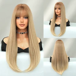 PARK YUN Long Straight Light Brown Wig With Bangs for Women Daily Party High Density Gradient Blonde Wigs Heat Resistant Fiber