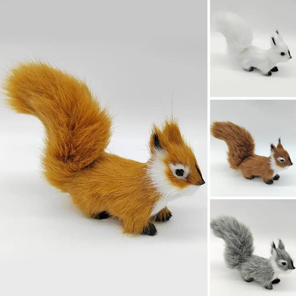 Simulation Squirrel Toy Model Faux Fur Cute Animal Miniature Figurine Ornament Handicraft Mini Fake Squirrel Statue for Kids