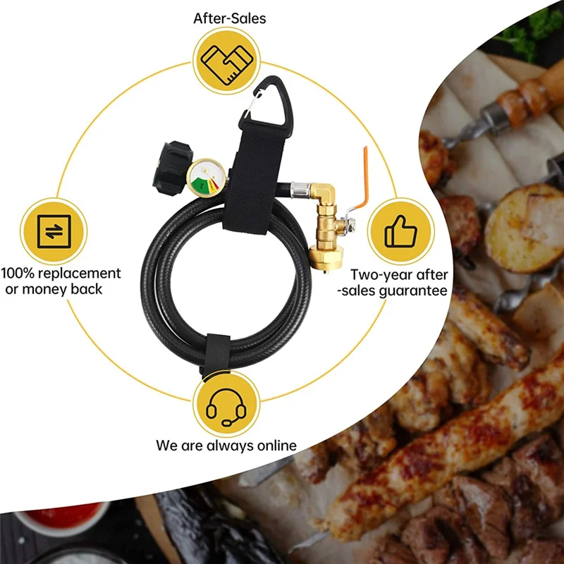 ท่ออะแดปเตอร์เติมโพรเพน ท่อเติมส่วนขยายโพรเพนพร้อมเกจและวาล์วควบคุมเปิด/ปิดสําหรับถังแก๊สโพรเพน 1LB