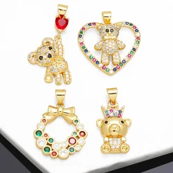 OCESRIO Rainbow Crystal Heart Necklace Pendant Copper Gold Plated Cute Bear DIY Handmade Jewelry Making Supplies pdtb125