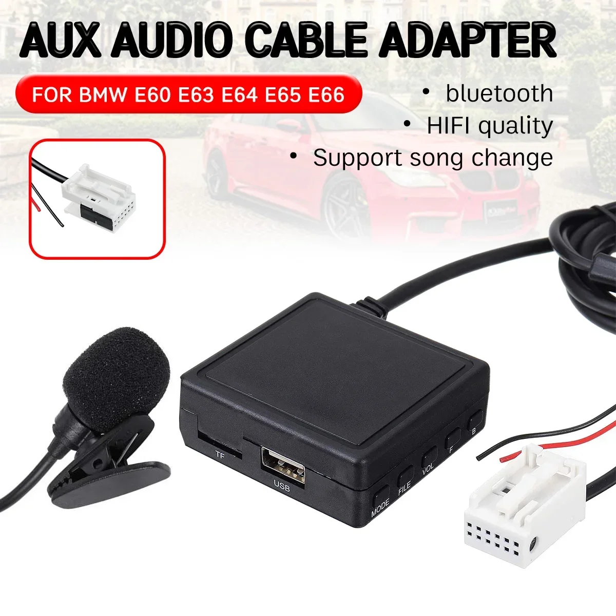 

Bluetooth Aux Receiver Cable with USB,microphone Hands-free Aux Adapter for BMW E60 E63 E64 E65 E66 E81 E82 E87 E90