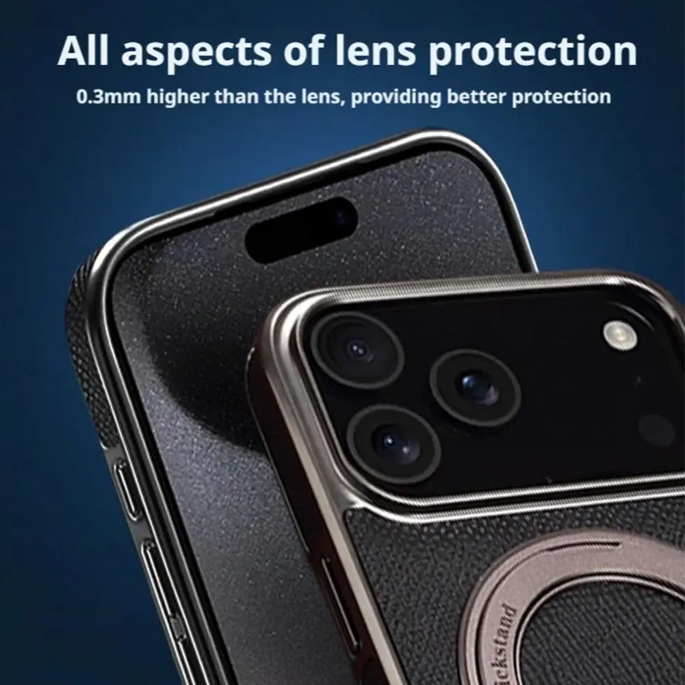 آيفون 17 برو / برو ماكس 360 ° حامل قابل للدوران، جراب هاتف مغناطيسي مطلي بالكهرباء، جراب واقٍ للهاتف مضاد للسقوط والغبار #5