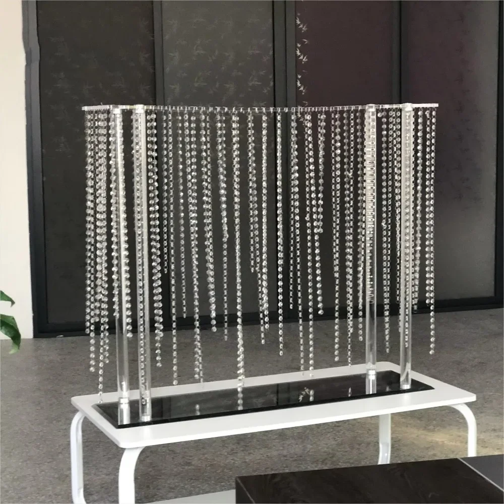Retail Wedding Centerpiece Decorative Supplies  Rectangular Acrylic Plate Crystal Curtain Flower Rack Ornaments