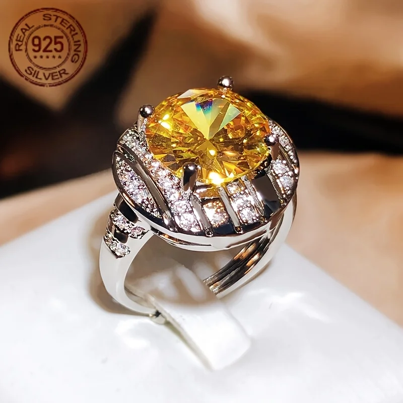 

Luxe Jewelry Designs Women's Sterling Silver Ring with Yellow Topaz Cubic Zirconia Trendy Fine Jewelry Gift