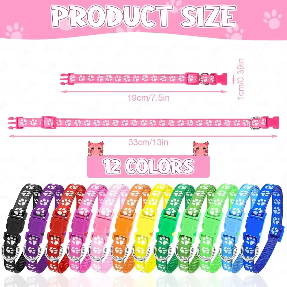 12-Pack Adjustable Nylon Dog Leash And Collar Set with Quick Release for Puppies Small Breeds Puppy Footprint Collar Soft Pet Le