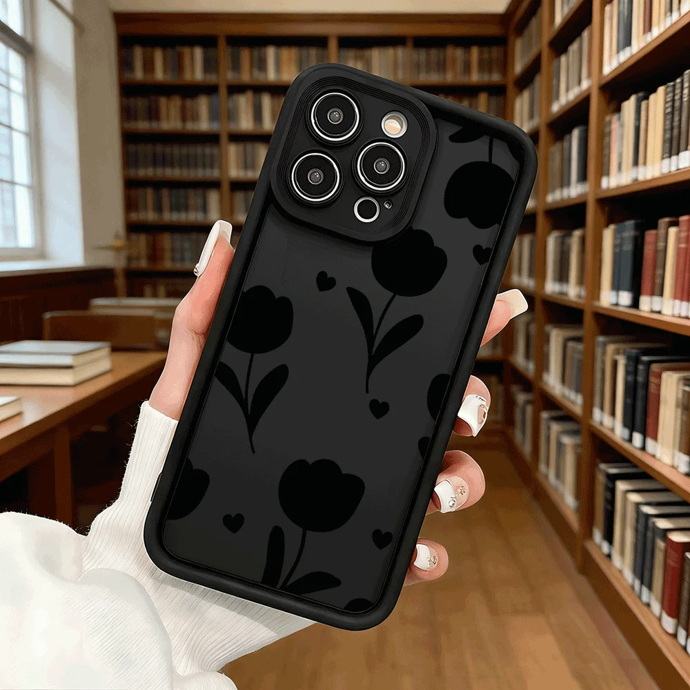 Schwarzes Tulpenblumenmuster Luxus Anti-Rutsch TPU Handyhülle für Xiaomi Redmi Note 15 14 13 12 11 10 9 Pro Vollschutz-Cover – Detail 5