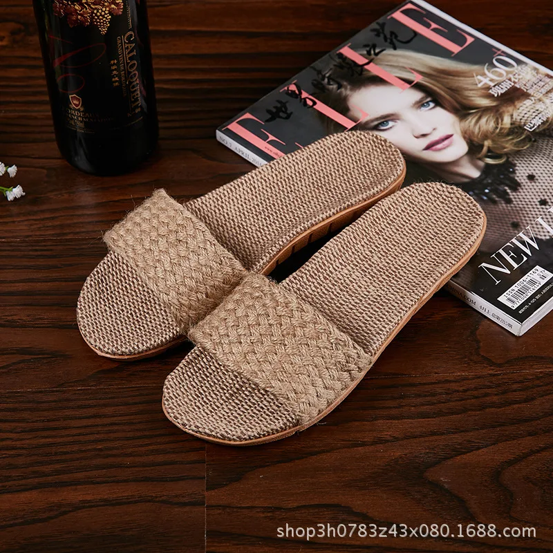 Fashion Men Linen Slippers Unisex Soft Bottom Non-slip Leisure Home Slippers Indoor Shoes Men Beach Slides Pantoufle Homme