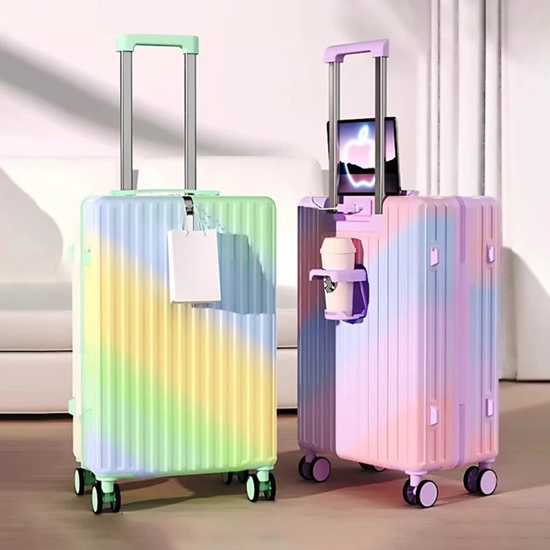 Equipaje femenino de 24 pulgadas con portavasos USB, maletas con ruedas duraderas de gran capacidad, Maleta de viaje con contraseña para cabina