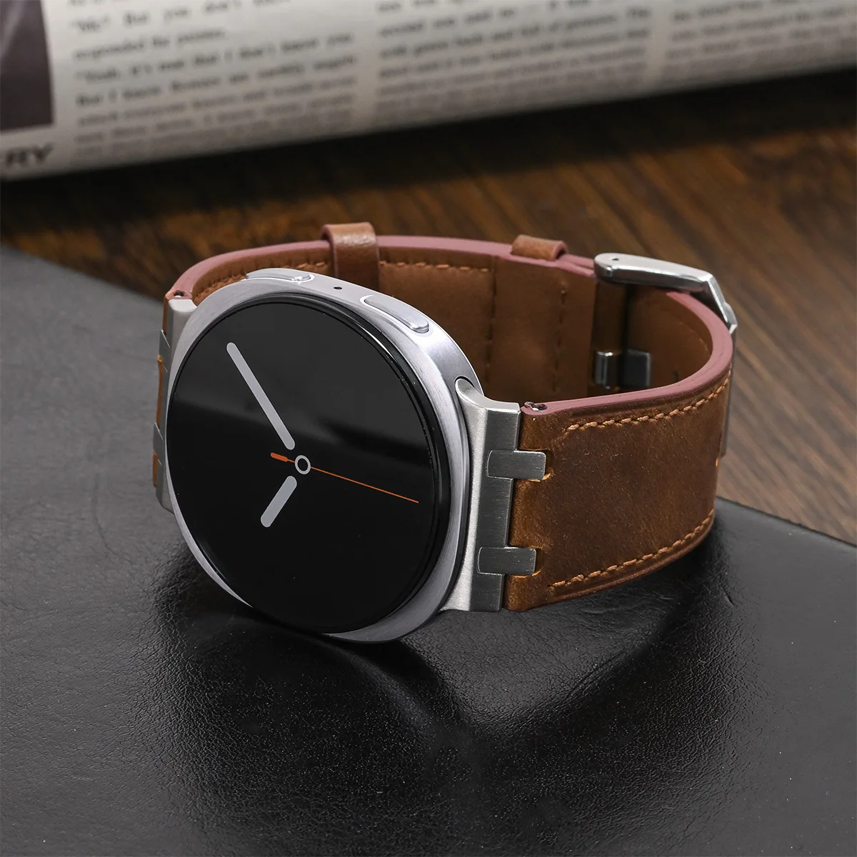 Samsung Galaxy Watch 8 40mm 44mm 8 Classic 46mm用レザーストラップ、ファインヴィンテージクレイジーホースレザーバンド、APアダプター付きリストバンド