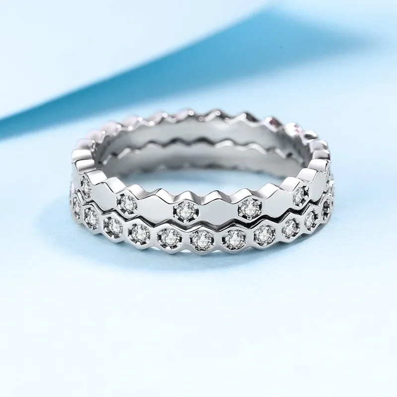 

Popular Style Honeycomb White Gold Full or Half Moissanite Ring, VVS1 D Color Diamond Beehive Rings Ins for My Love Lady Womens