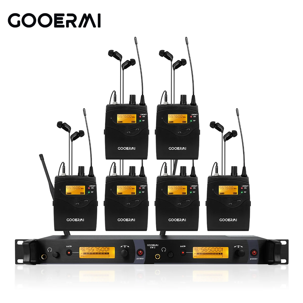 

Беспроводная система мониторинга Gooermi EM6 UHF с 6 каналами, включающая передатчик и приемник, для сценических музыкантов