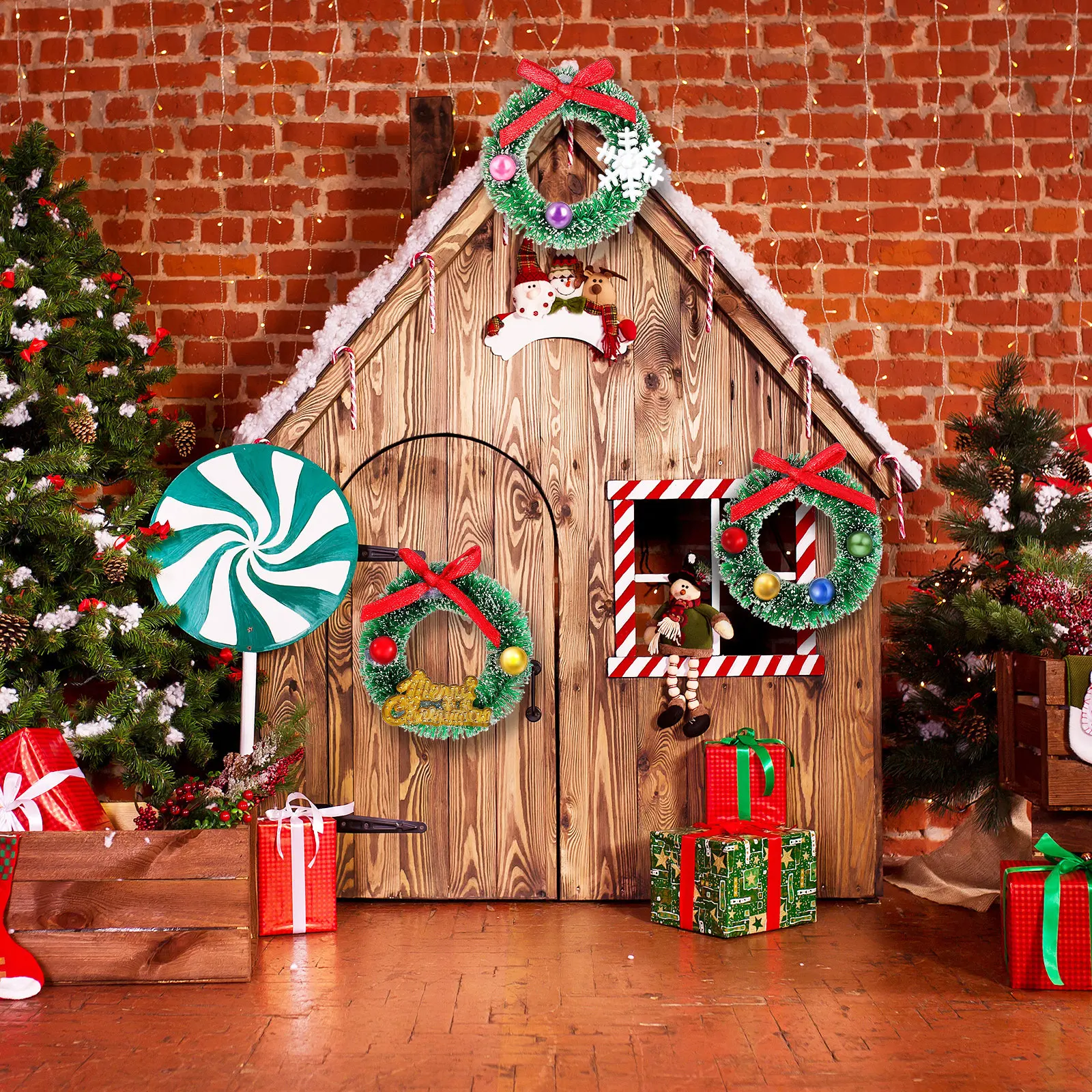 6Pcs Mini Christmas Wreath Decor Simulated Realistic Shape for Dollhouse Miniature Decoration Creative Craft Xmas Atmosphere