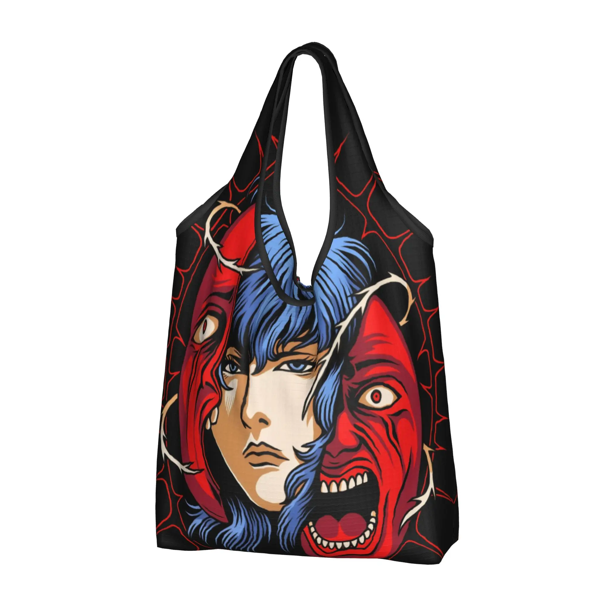 Bolsas de Compras con Diseño de Anime Japonés Berserk, Bolsas de Mano Kawaii, Bolsas de Hombro de Gran Capacidad, Bolso de Mano Portátil con Diseño de Manga