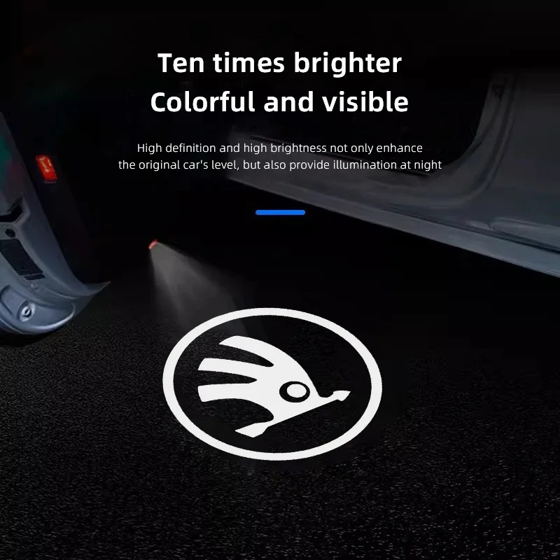Car Door Welcome Light LED HD Projector Lamp Decoration For Skoda Octavia Superb Rapid Kodiaq Karoq Fabia Kamiq Enyaq Yeti Scala