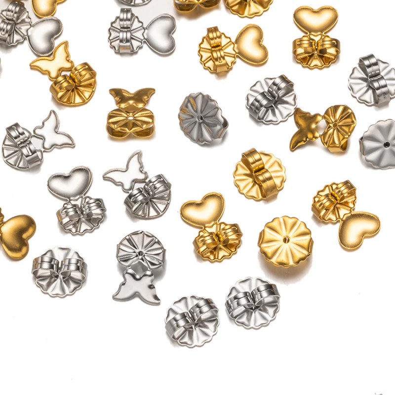 20pcs/Lot Stainless Steel Heart Butterfly Round Earring Lifters Backs for Ear Studs Plug Stoppers Accessories Jewelry Supplies