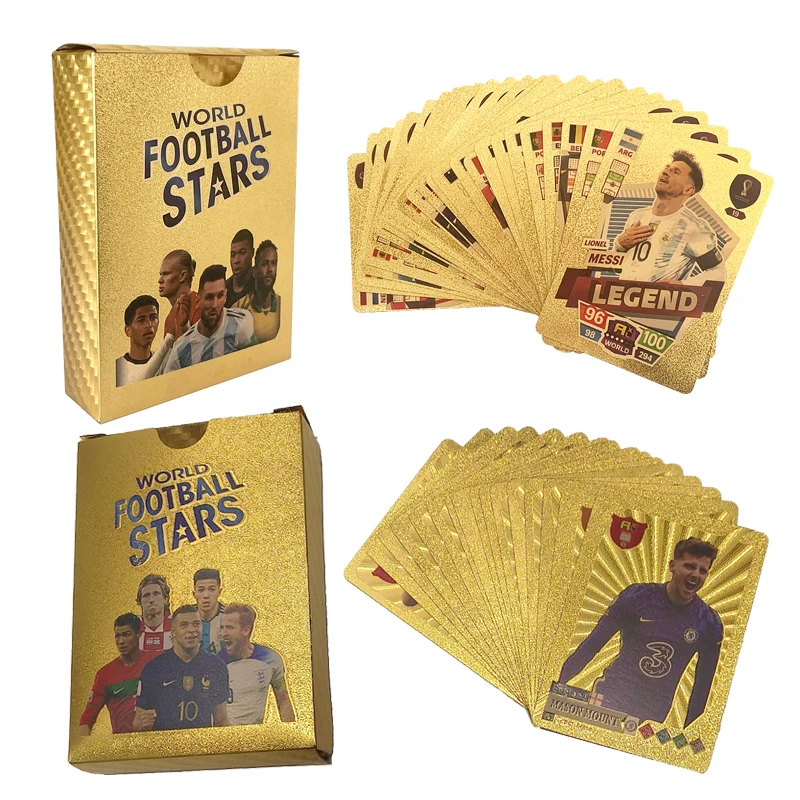 Tarjetas doradas de estrellas del fútbol, tarjetas de edición limitada de 27/55 piezas, Material plástico, juguetes de jugador de fútbol, paquete de