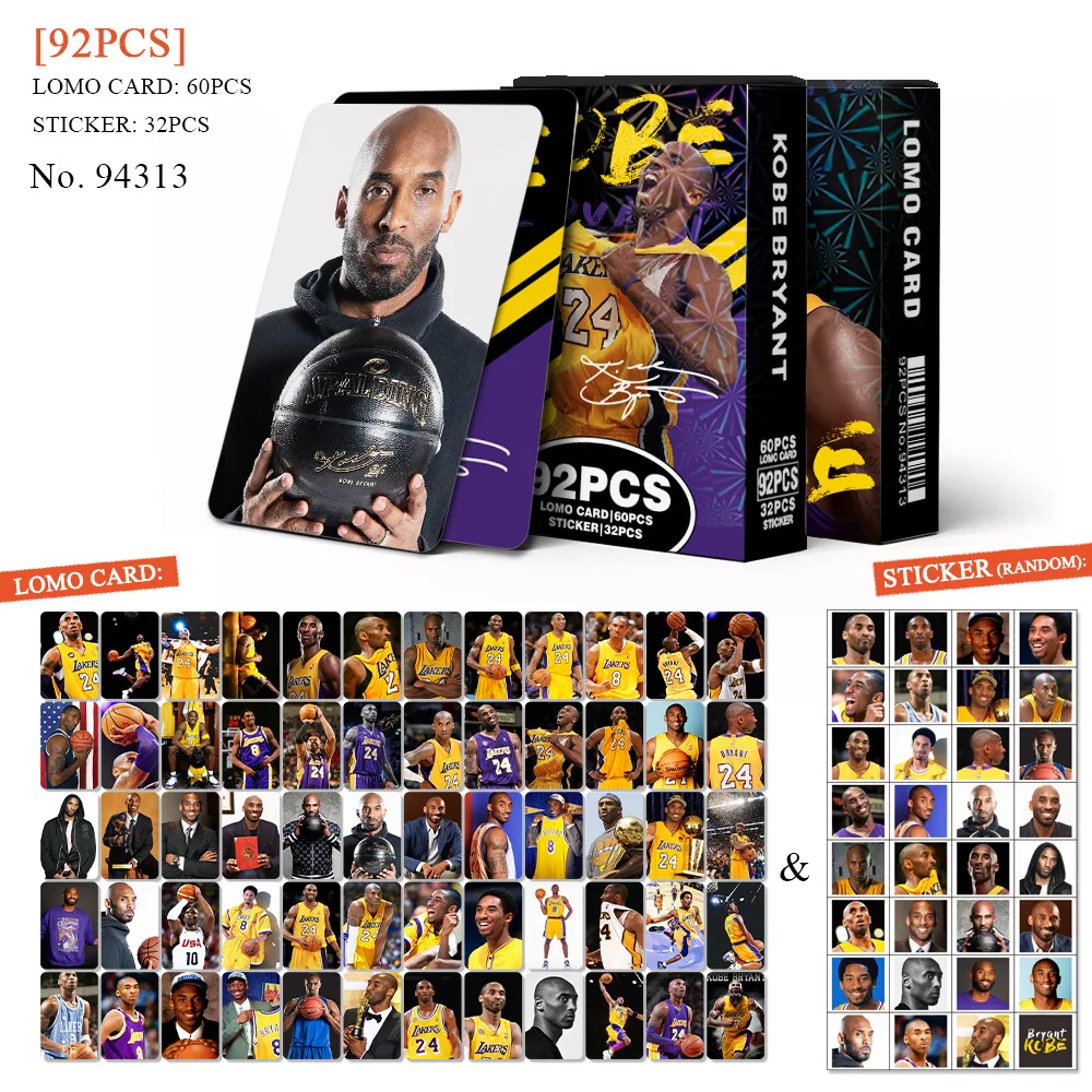 60+32Pcs/Set Sports Star Kobe Photocard Cabeli Zidane Iverson Basketball Football Star Postcard Sticker LOMO Card Fan Collection