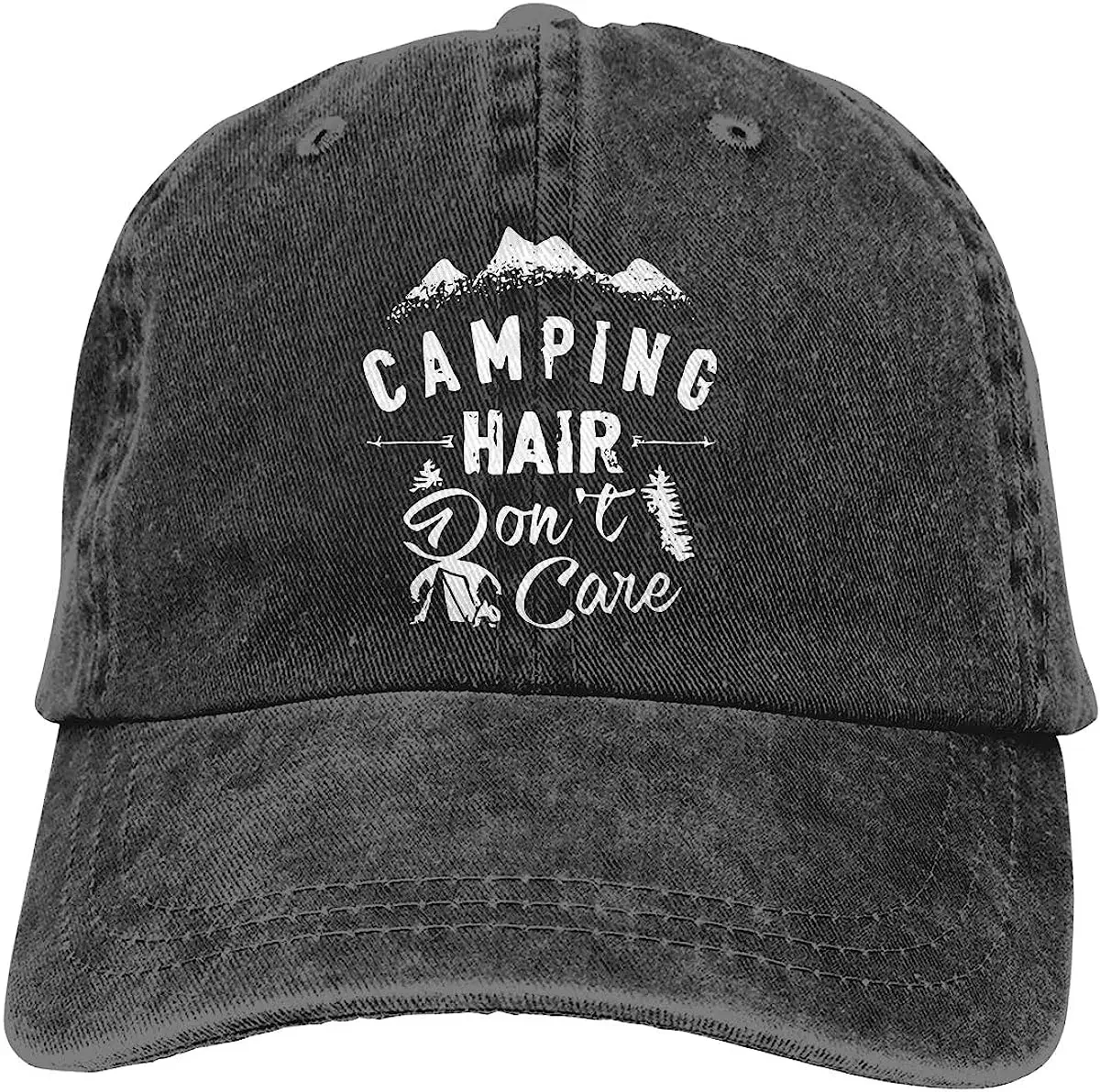 Hot Fashion Casual Funny Camping Hair Don't Care Unisex Adult Adjustable Size Trucker Dad Hats Art Peaked Cap For Travel Gift