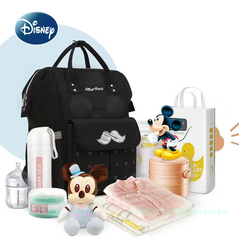 Disney-Bolsa de pañales de Mickey para bebé, mochila Original de marca de lujo, bolsa de pañales de bebé de dibujos animados, gran capacidad,