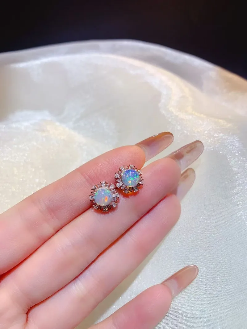 Genuine Australian Opal Earring 6mmmm Natural Opal 925 Silver earring Pendant 18K Gold Plated Jewelry