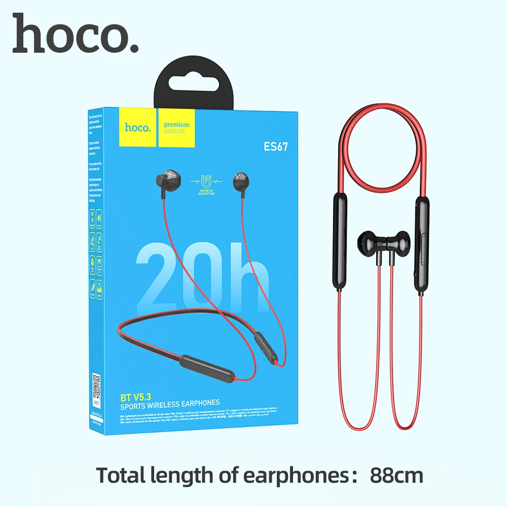 HOCO ES67 Wireless Neckband Earphones In Ear Headphone Bluetooth 5.3 Sport Running Music Soft Skin Friendly Headset With Mic