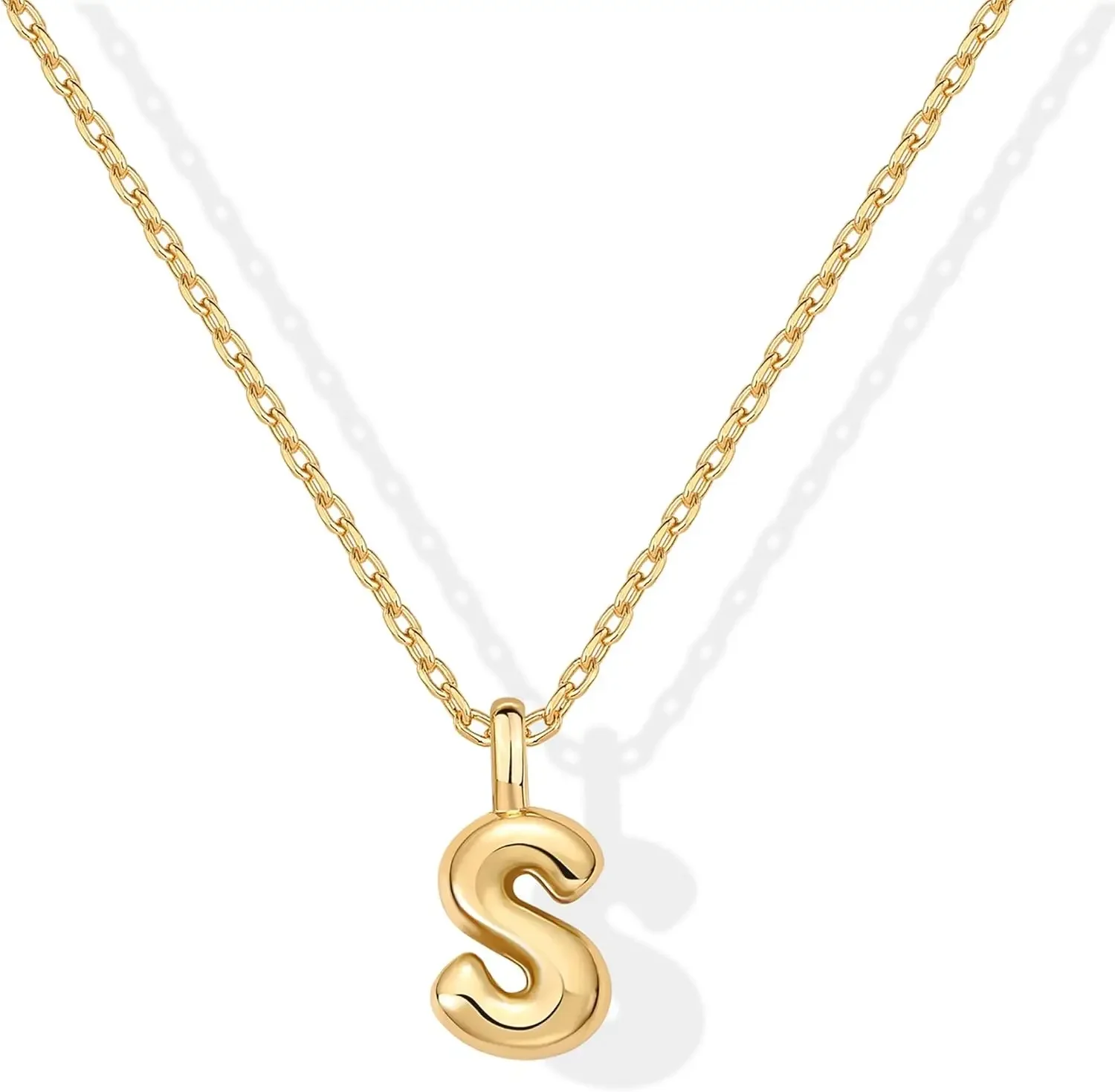 

14K Gold Plated Dainty Chunky Bubble Initial Letter Pendant Necklace for Women | Alphabet Letter Necklace