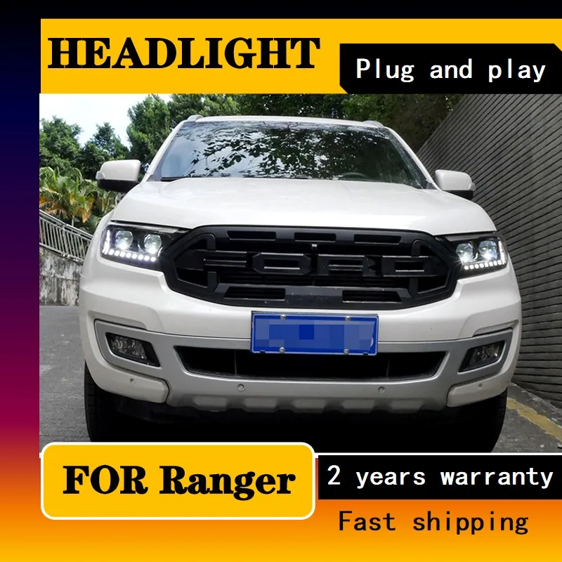 

Автомобильные фары для Ford Ranger Everest 2016-2021, динамические хрустальные фары Q8 Design, левостороннее расположение руля, DRL, проекционные линзы, улучшенная версия