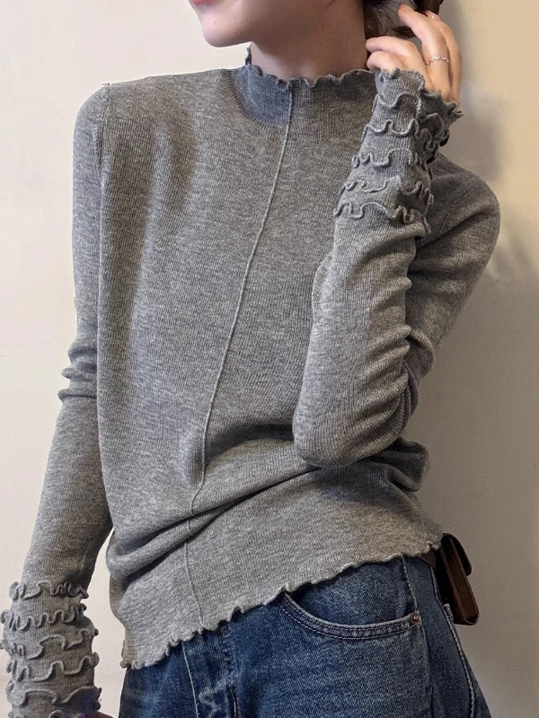 

Ele Wooden f Высокий вязаный свитер, осень-зима, большие размеры, скрывает живот, для похудения, базовый слой, топ для женщин