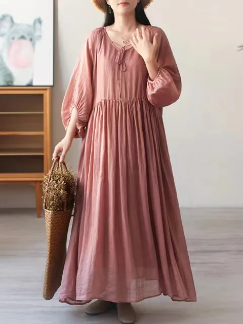 Verão feminino bolha sve linho dr tamanho grande com cinto drapeado dupla camada saia longa cintura alta a linha midi dr