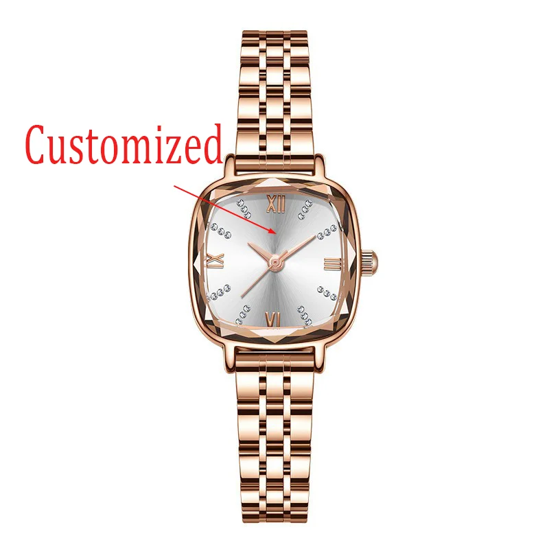 2025 НОВЫЕ женские элегантные многогранные зеркальные часы со стразами и бриллиантами, квадратные модные часы в тонкую полоску, простые настраиваемые часы