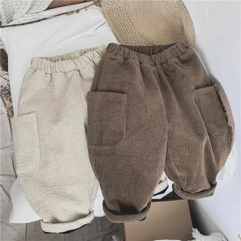 

Children's Clothing Corduroy Plush Thick Warm Casual Pants for Boys Girls Winter Plush Warm Kids Pants 2025 Korea Style
