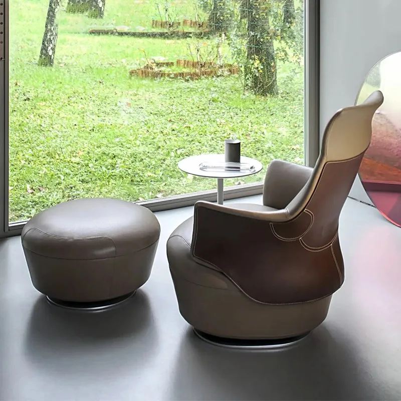 Italian minimalist leather casual armchair designer furniture small apartment living room rotatable single sofa chair