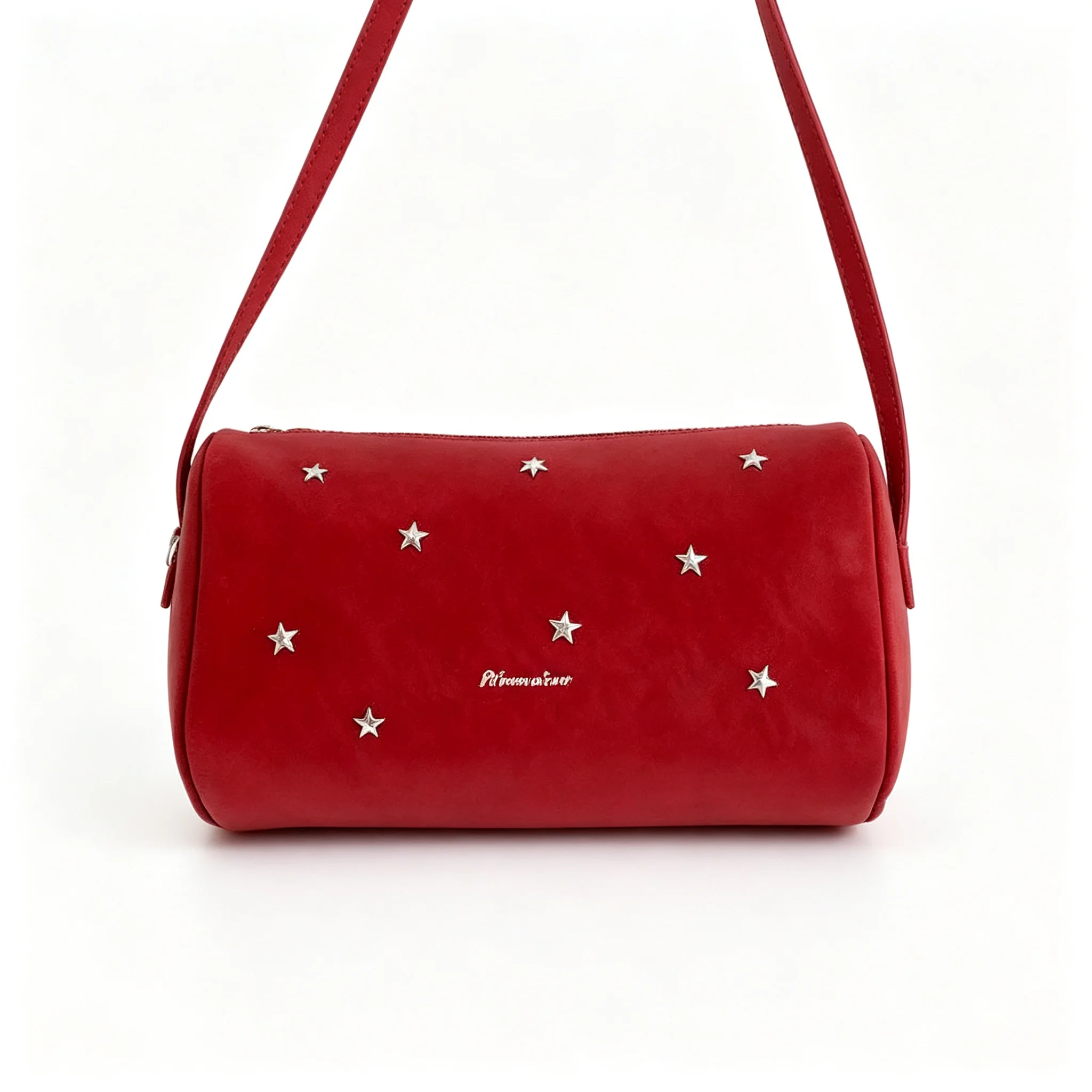 Blue Black Red Star Heart Studded Bowling Bag Cylindrical Boston Toast Bag PU Leather Crossbody Shoulder Purse for girls women