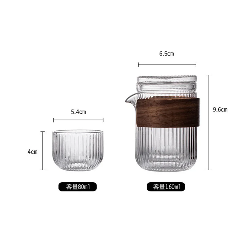 Portable Travel Stripe Glass Tea Cup Set Heat Resistant Glass Teapot Set Convenient Kung Fu Tea Set Teaware