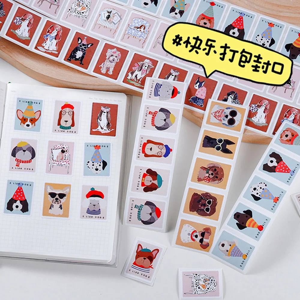 200pcs/Roll Cartoon Retro Cute Dog Sealing Sticker DIY PVC Laptop Decals Decoration Stiker Reward Gift Toys