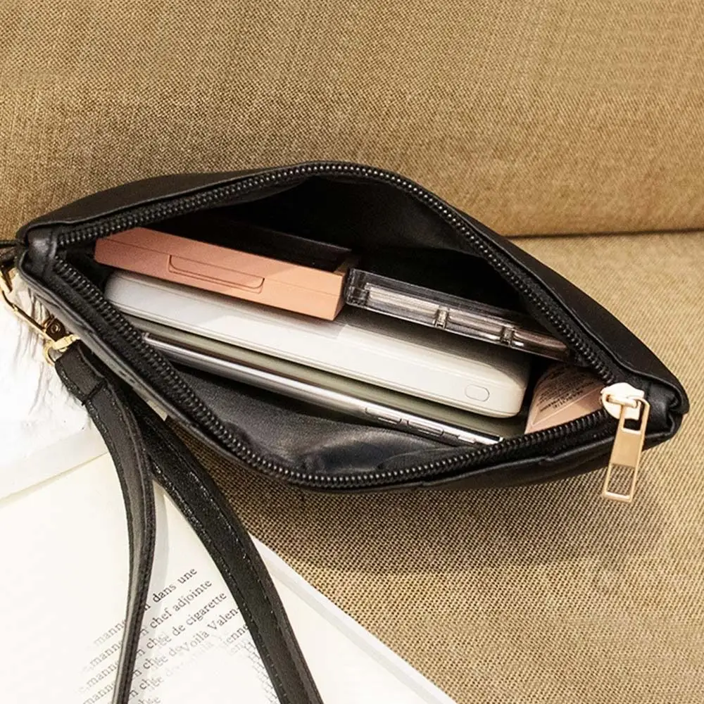 Stylish PU Leather Shopping Envelope Bag Clutch Wallet Wristlet Bag Small Purse