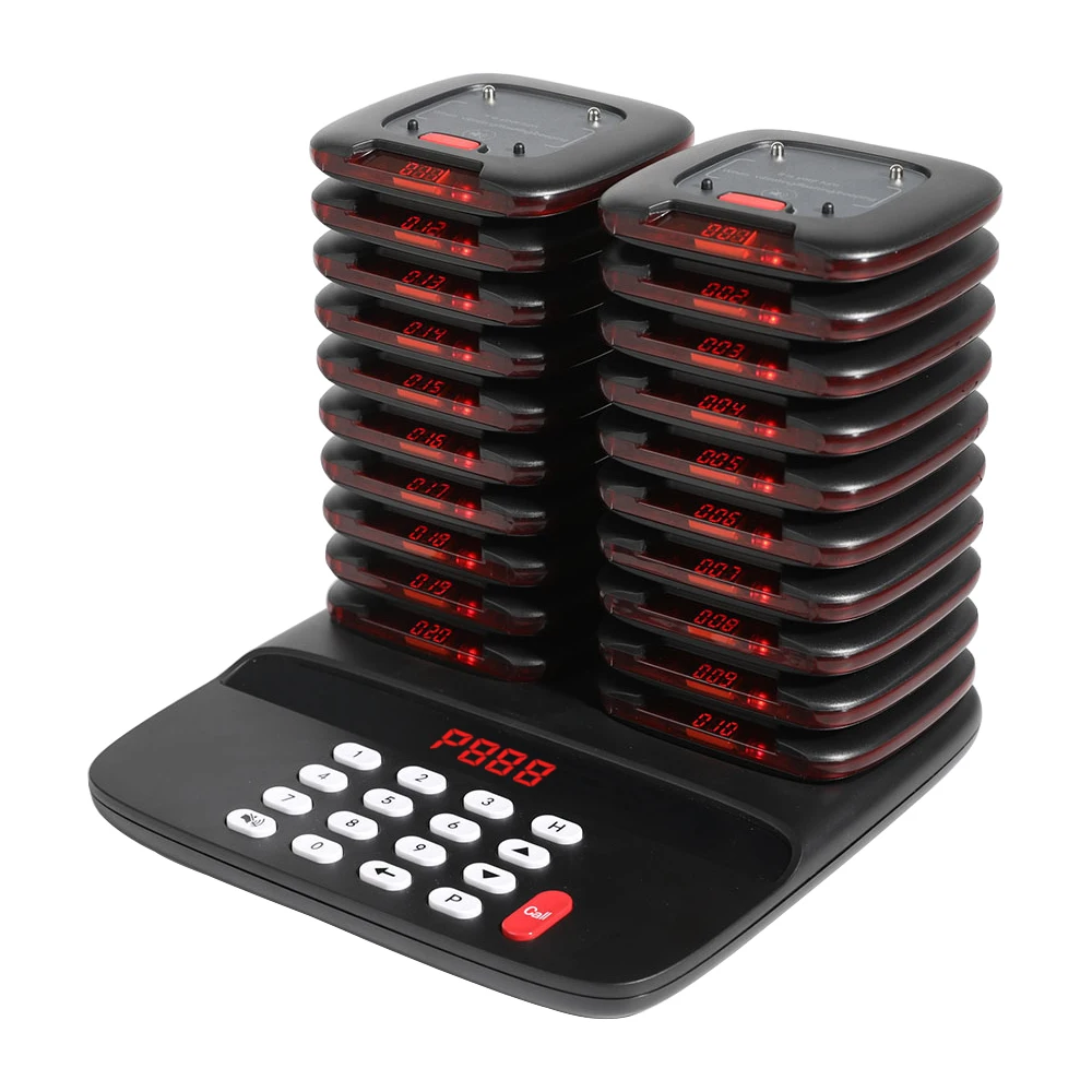 Wireless Restaurant Pager System 20 Coaster Beepers Calling Paging System For Cafe Shop Church Clinic Food Court