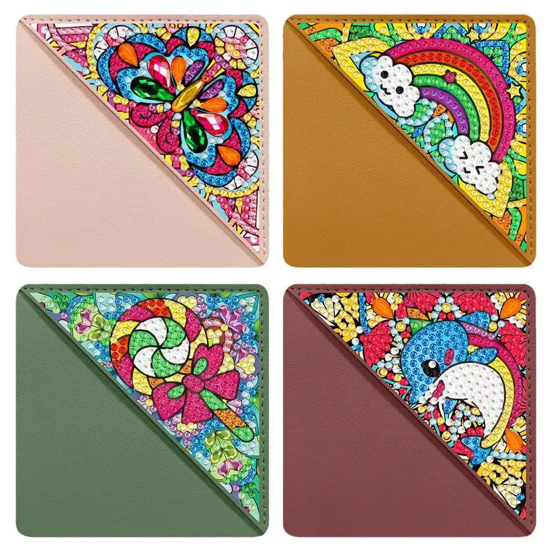 

Bookmark Making Kit Gem Painting DIY Bookmark Making Kit 4pcs Gem Art Corner Bookmarks PU Leather Triangle Corner Page Bookmark