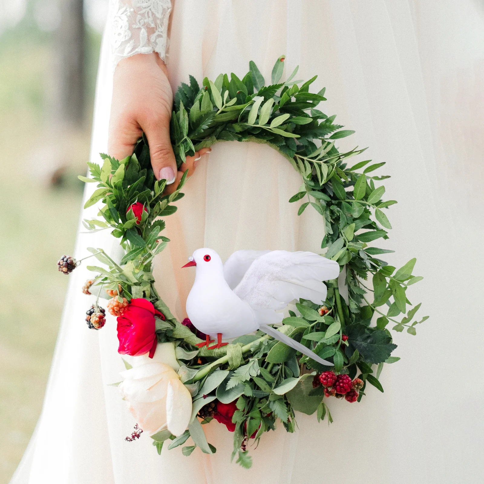 

2Pcs Peace Pigeon Artificial Birds Decor Wedding Home Mall Ornament White Dove Figurine Photo Backdrop Accessory