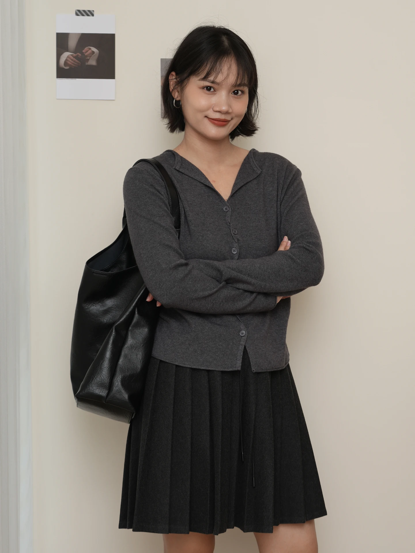 

BUBU Women's Slim Fit Knitted Cardigan Long Sve Turn-down Collar Light ay French Sle Spring Faion Outerwear Top